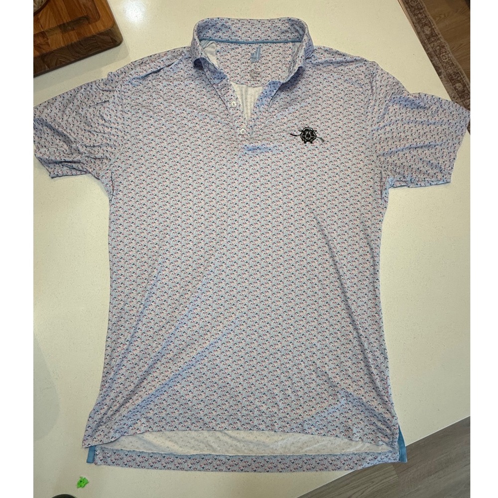 Johnnie-O Mens S Featherweight Polo Shirt Blue Floral Black Sheep Golf UPF 50